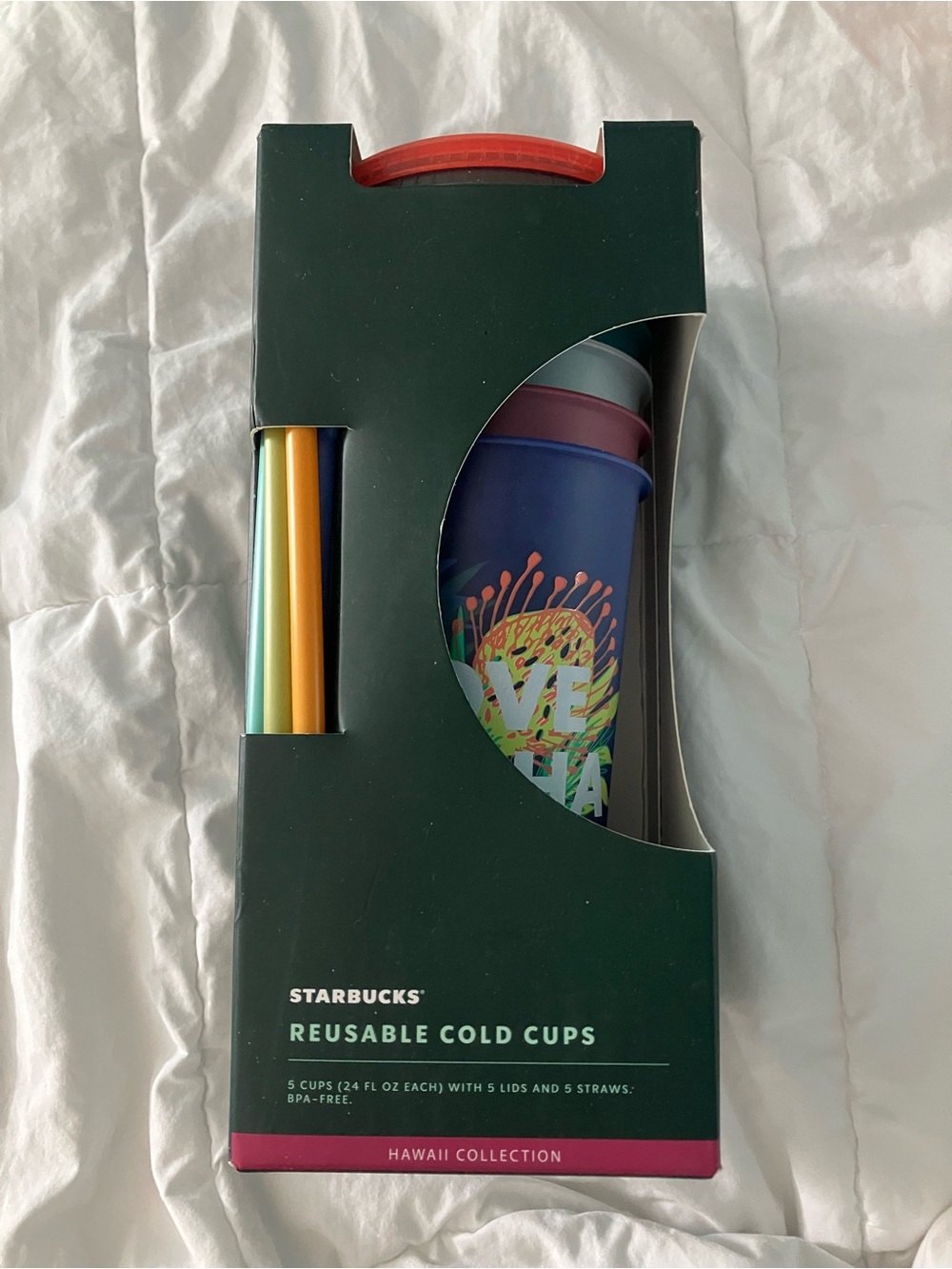 Starbucks Hawaii Cold Cups with Multicolor Lids & Straws Set of 5